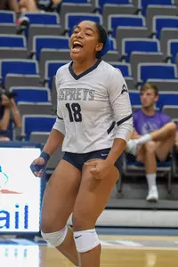 Number 18 Asante Lopez reacts in elation after a UNF point.