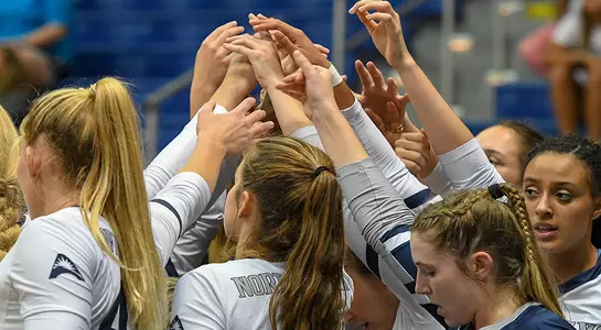 Picture of the North Florida volleyball team in a huddle