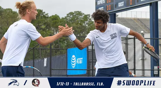 Action shot of Till and Sahil behind a lower third blue and white graphic.