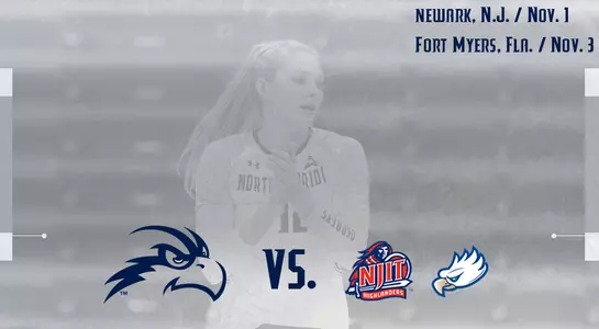volleyball preview graphic for NJIT and FGCU with a picture of Taryn