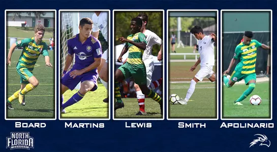 Men's soccer adds five players for signing - Board, Martins, Lewis, Smith and Apolinario.