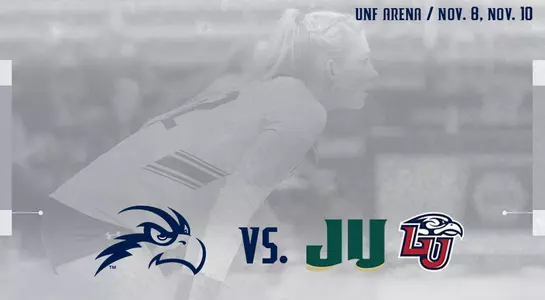 Volleyball vs. JU, Liberty preview graphic with an action shot of Taryn and text.
