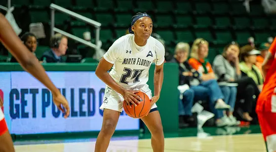Janesha Green brings the ball up the floor at Miami.