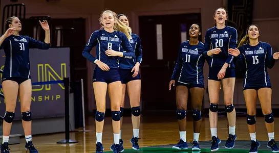 Team celebrates after a point.
