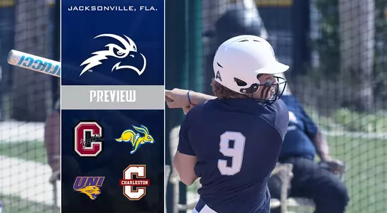 UNF Invitational Preview Graphic of Navia Penrod swinging next to four logos of opposing teams.