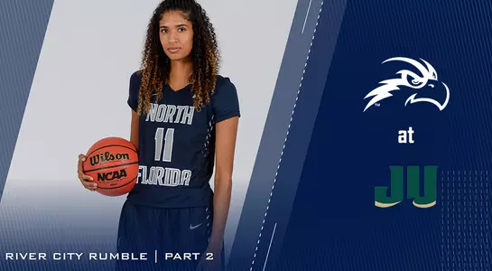 Preview graphic with Jazz Bond and two logos for the game at Jacksonville University.