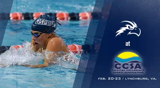 CCSA Championships preview graphic with Zoe Trenz swimming the breastroke next to logos of the CCSA and Osprey head.