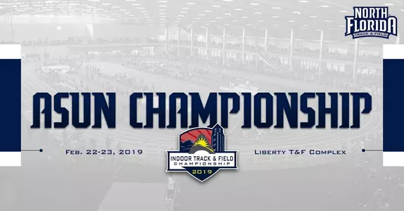 Preview graphic for ASUN Indoor Track Championship featuring ASUN logo and image of Liberty Track Complex in the background.