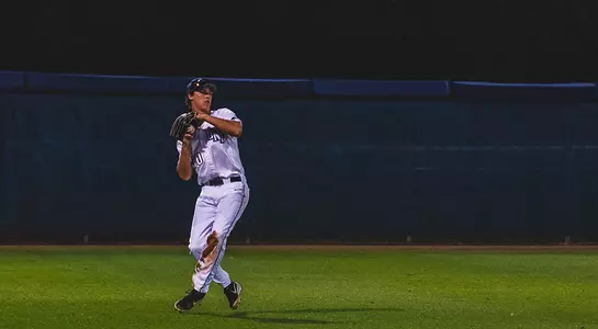 Blake Marabell makes a throw in from the outfield.