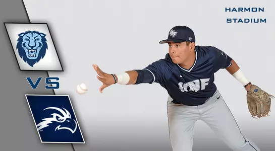 Preview graphic Abraham Sequera flipping a toss to turn a double play with logos of UNF and Columbia.