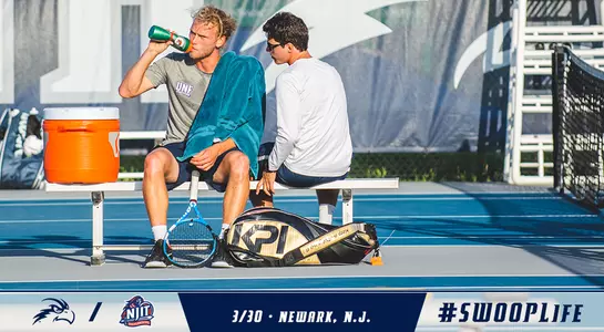 Preview graphic promoting men's tennis' match at NJIT with Till Von Winning and Ramon Simonetti.