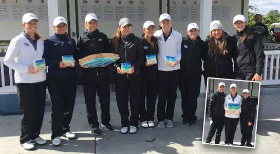 Osprey women's golf team poses with championship trophy of the UNF Collegiate