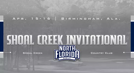Men's Golf preview graphic for Shoal Creek Invitational with background image of Shoal Creek Country Club