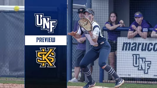 Kennesaw State comes to town against UNF in softball. Rindy Bryant is in the background catching a ball at first base.