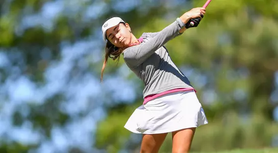 Liss Davalos follows through on her drive at ASUN Championship