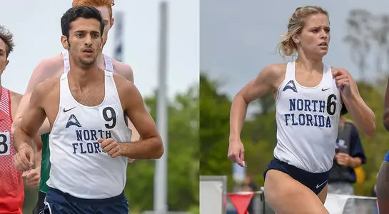Nathan Jubran and Syd Steele both run hard towards the finish line