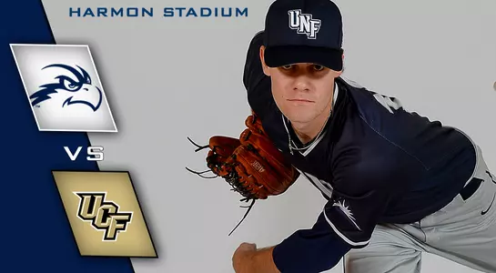 Preview graphic with logos of UCF and UNF next to an action shot of Eddie Miller