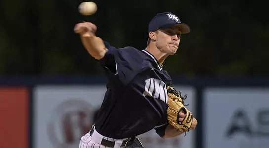 baseball player Ethan Michaelis releasing the pitch