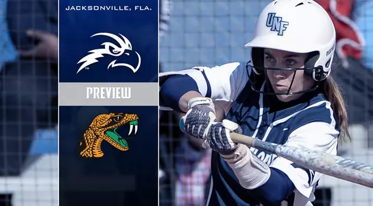Megan Woodson highlights the graphic to preview the UNF vs. Florida A&M game in Jacksonville.