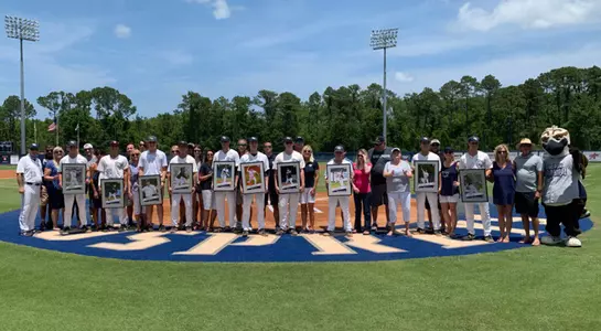 Picture of all of the UNF baseball seniors gathered for Senior Day.