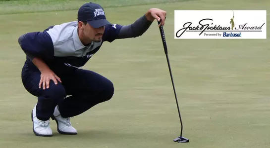 Philip Knowles lines up a putt on graphic announcing his selection as semifinalist for Jack Nicklaus Award