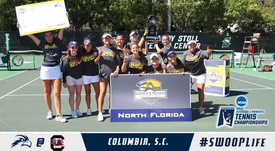 Women's tennis heads to the NCAA Tournament at South Carolina. Picture celebrates ASUN Championship