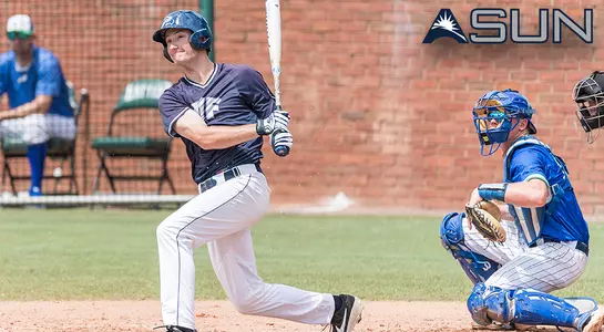Action shot of Tanner Murphy swinging with an ASUN logo overlay.