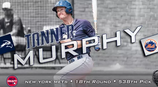 Tanner Murphy swings at a pitch behind text and in front of a gray gradient map.