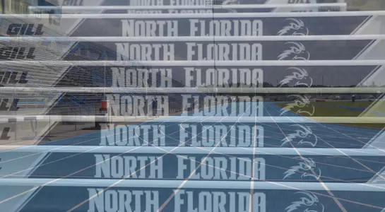 Stack of track hurdles displaying North Florida Track markings