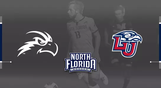Men's soccer hosts Liberty. Graphic features the Osprey head and the Liberty logo