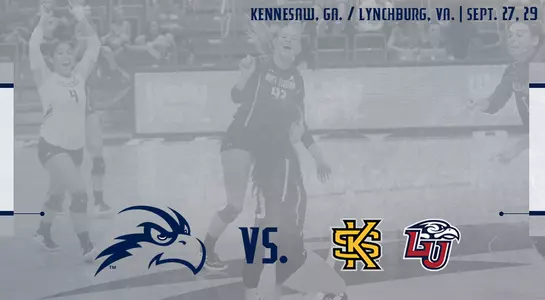 Volleyball preview liberty and kennesaw state preview graphic with an action shot of players and logos.