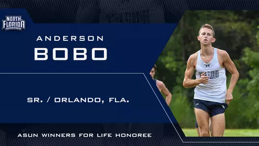 Anderson Bobo ASUN Winners for Life Honoree award with the UNF logo with the class level and hometown.