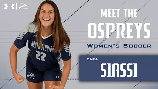 Meet the Osprey graphic with head shot of Zara Siassi with with text on gray background
