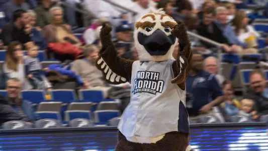 Ozzie Osprey at a basketball
