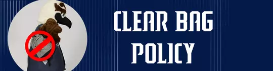 Clear bag policy button featuring Ozzie with a bag he can't bring in