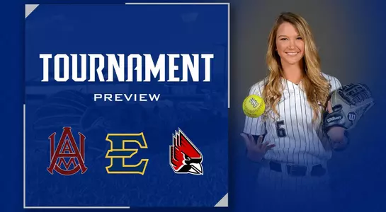 softball osprey classic preview featuring a posed shot of Taylor Engman and Alabama A&M, ETSU, and Ball State logos