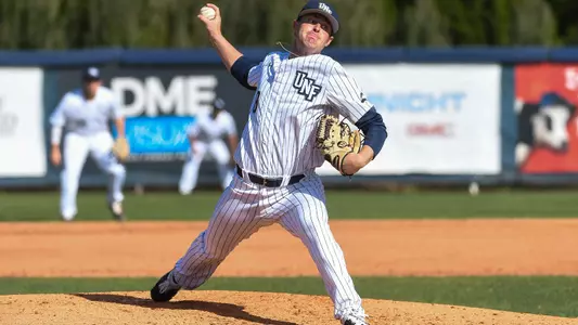 Brandon Reitz cocks back for the pitch