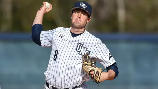 Brandon Reitz cocks back for the pitch