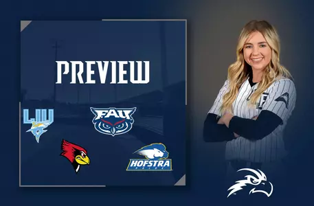 Softball preview featuring LIU, Illinois State, FAU, and Hofstra logos with Kate Davis as the picture