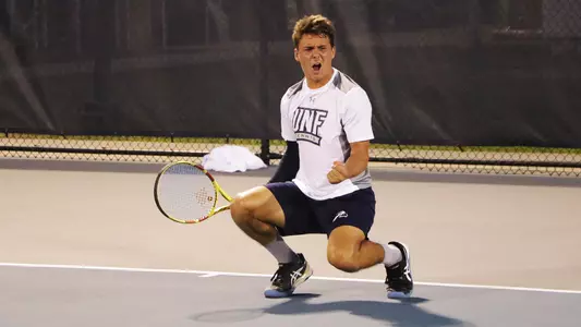 Dominik Barton celebrates winning the match