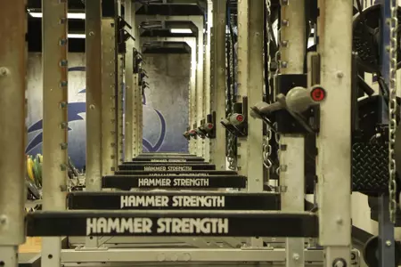 squat racks in the weight room