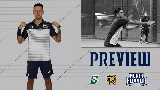 men's tennis vs. Kennesaw State and stetson graphic over a gray background