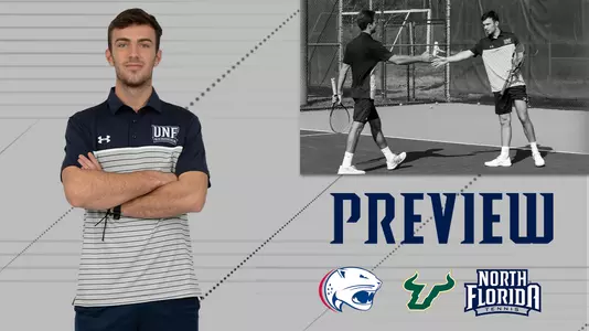South Alabama and USF Preview Graphic with a picture of Matt Carroll and team over a gray background with USF and USA logos.