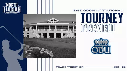 Preview for women's golf Evie Odom Invitational tournament featuring background image of hole at Princess Anne Country Club
