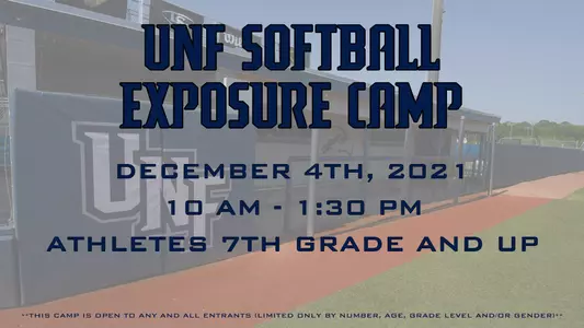 UNF softball camp graphic with date and time