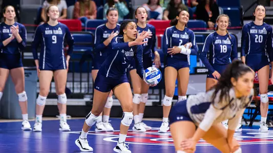 Gabby O'Connell prepares to serve the ball.