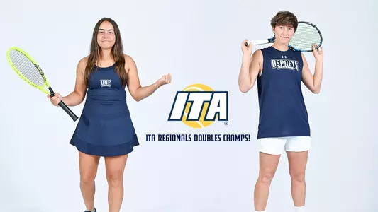 ITA Regional Doubles Title photo with a picture of Catherine Gulihur and Ana Paula Melilo