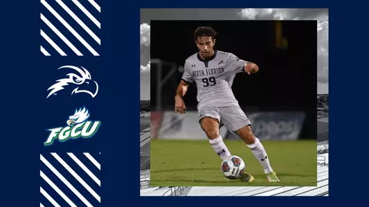 FGCU MSOC graphic with Ale Rodriguez Lopez in action