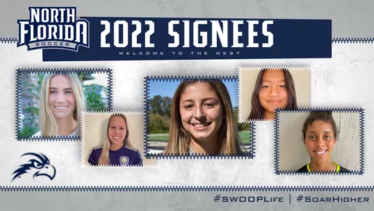 Head shots of the women's soccer signees in 2022