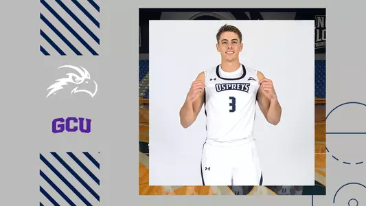 Men's basketball preview graphic for game against Grand Canyon featuring a head shot of Carter Hendricksen and logos for North Florida and Grand Canyon